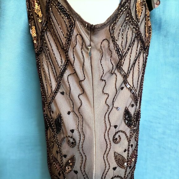 1920s Gatsby Inspired Rose and Leaves Sequin Flapper Dress (XL) - Picture 8 of 14